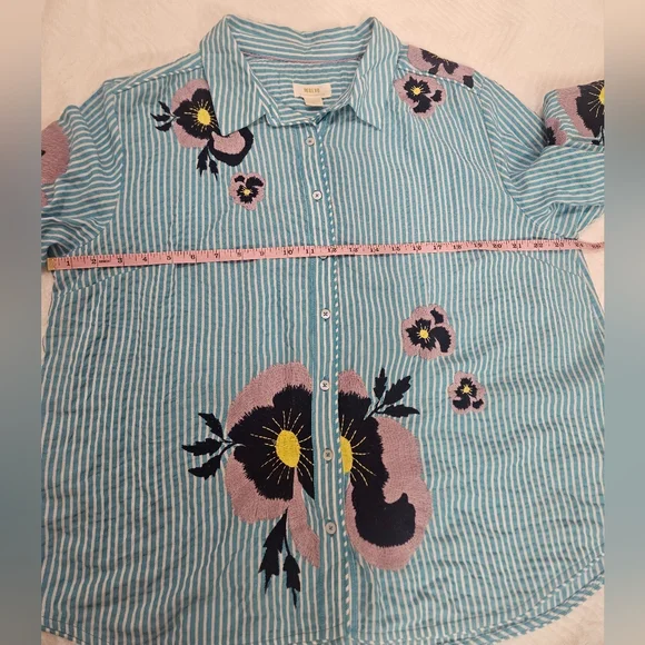 Anthropologie Maeve Floral Embroidered Buttondown Shirt Size XL Preppy - Picture 11 of 14